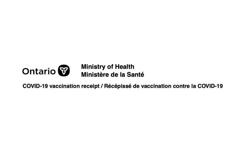 Ontario Covid-19 Vaccine Receipts